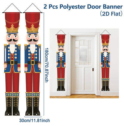 Christmas Hanging Door Banner featuring two nutcracker soldiers in festive colors for holiday decor