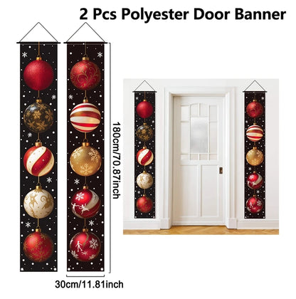 Christmas Hanging Door Banner featuring decorative ornaments in red and gold, perfect for holiday decor