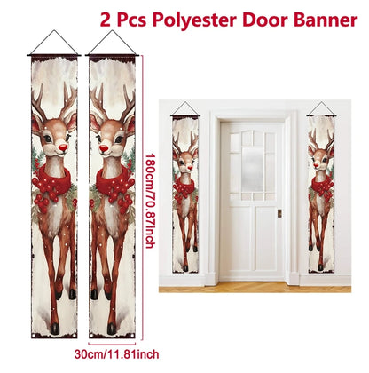 Christmas Hanging Door Banner featuring festive reindeer design, perfect for holiday decorations