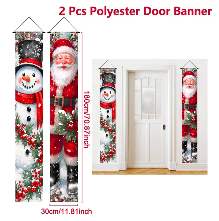 Christmas Hanging Door Banner featuring a snowman and Santa Claus design, perfect for festive home decor