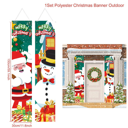 Christmas Hanging Door Banner featuring Santa, snowman, and festive decorations for holiday decor