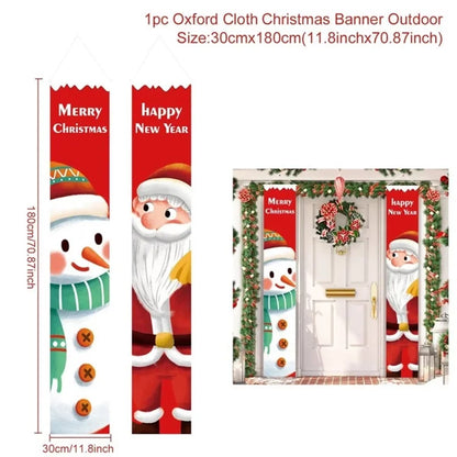 Colorful Christmas Hanging Door Banner featuring Santa Claus and snowman for festive holiday decor