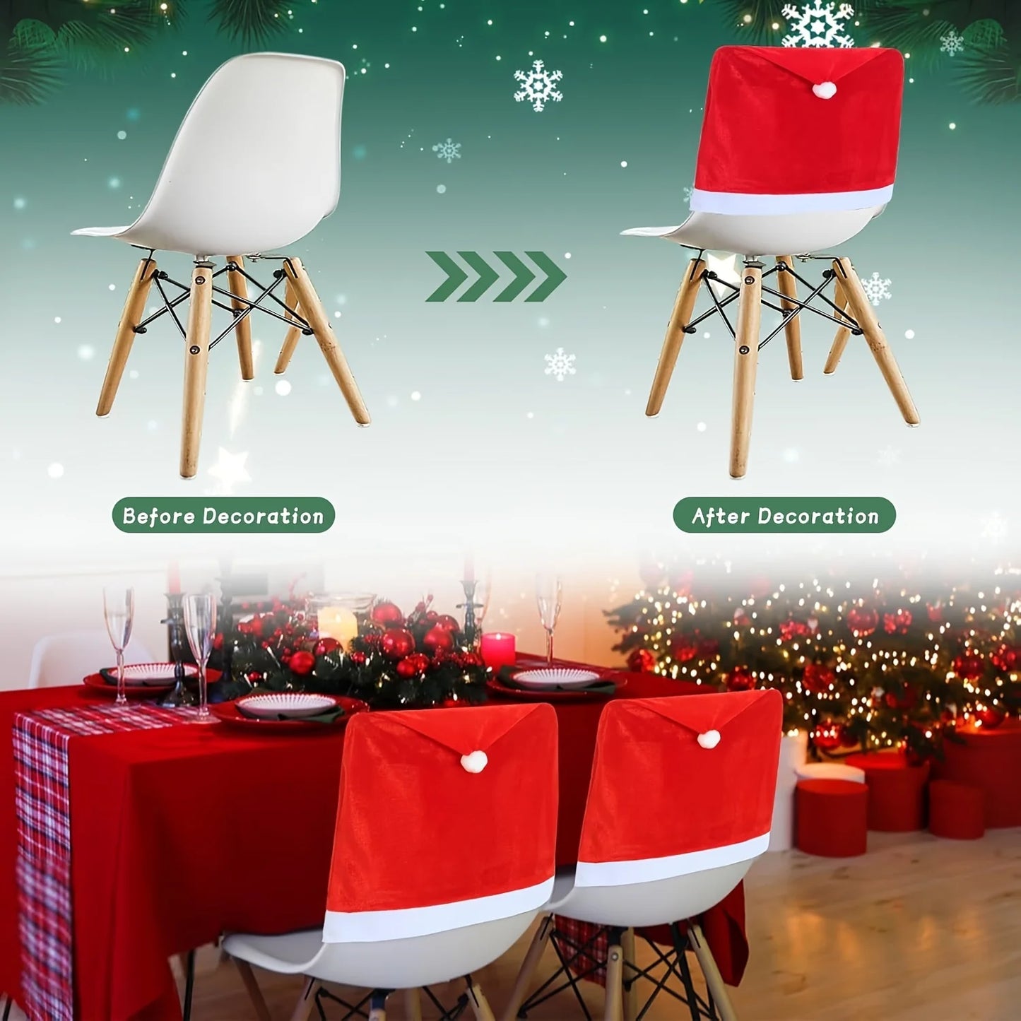 Christmas Hat Chair Covers transform ordinary chairs into festive decor for holiday gatherings