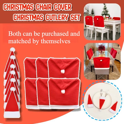 Set of Christmas Hat Chair Covers in red with white trim for festive holiday decor