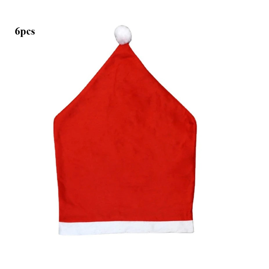 Red Christmas Hat Chair Covers with White Trim and Pom-Pom, Set of 6 for Festive Decoration