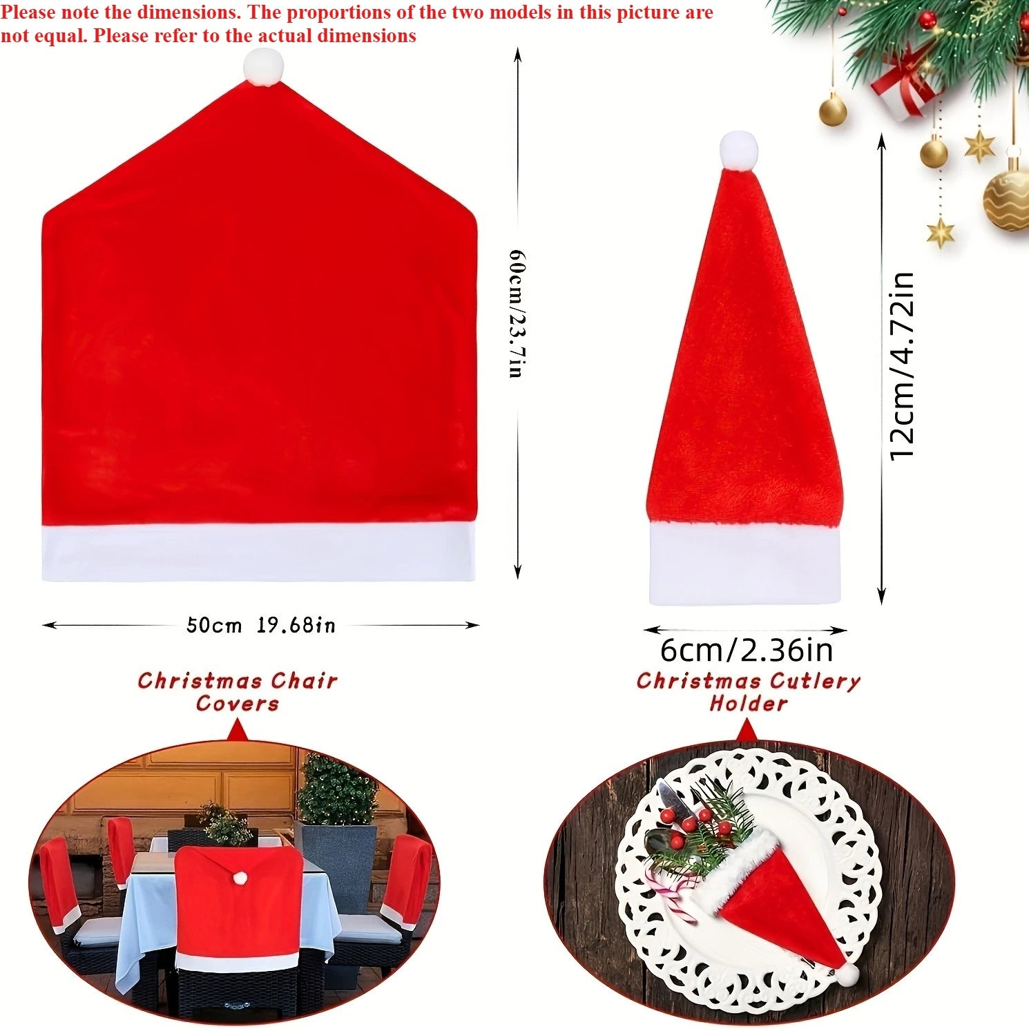 Two Christmas Hat Chair Covers in Red and White for Festive Holiday Decor
