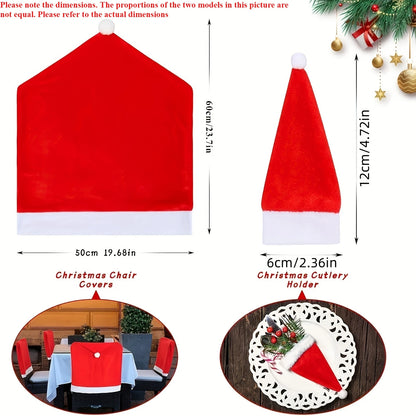Two Christmas Hat Chair Covers in Red and White for Festive Holiday Decor