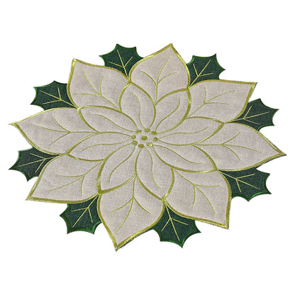 Elegant Christmas holly leaf placemat in white and green, perfect for festive table settings