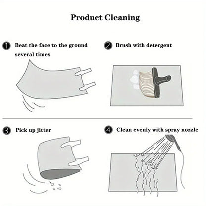 Cleaning instructions for Christmas Kitchen Non-Slip Rugs showing four steps for maintenance