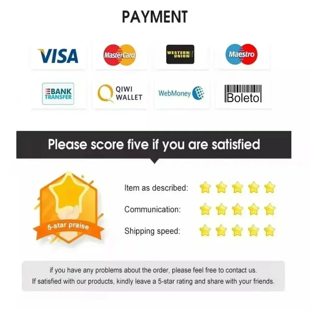 Payment options and customer satisfaction message with five-star rating for Christmas Kitchen Non-Slip Rugs