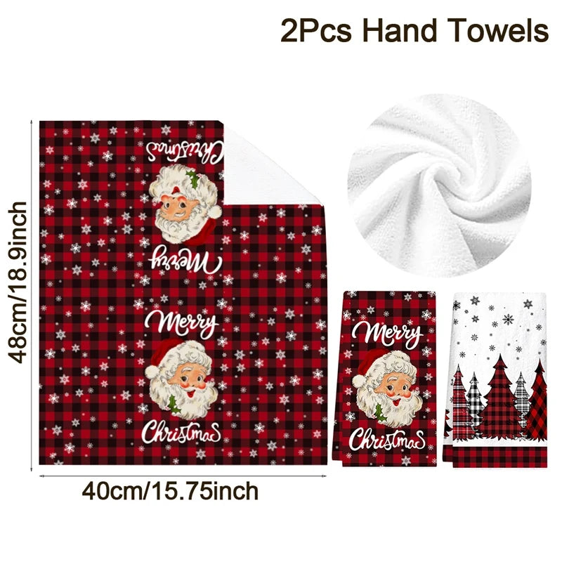 Nutshell Christmas Kitchen Towels set featuring Santa and festive trees in red plaid design