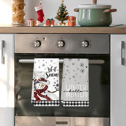 Festive Christmas Kitchen Towels featuring a snowman and winter design for holiday décor