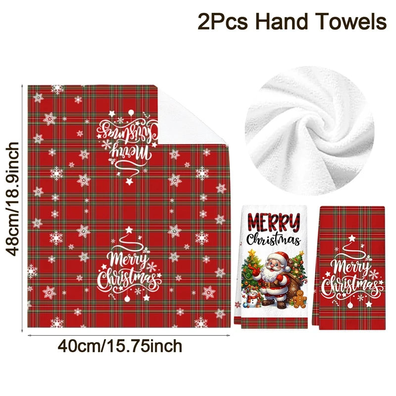 Christmas Kitchen Towels in Red Plaid with Merry Christmas Design for Festive Decor