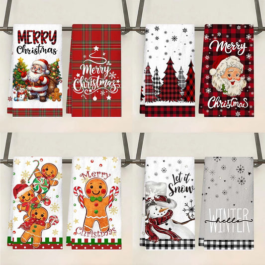 Set of Christmas Kitchen Towels featuring festive designs and characters for holiday cheer