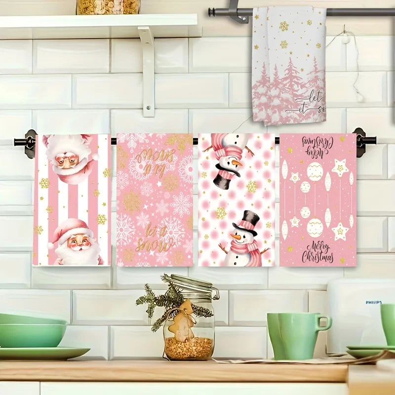 Nutshell Christmas kitchen towels set featuring festive designs with snowmen and Santa Claus