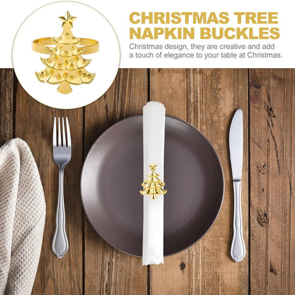 Christmas napkin ring set featuring elegant gold tree design to enhance holiday dinner settings