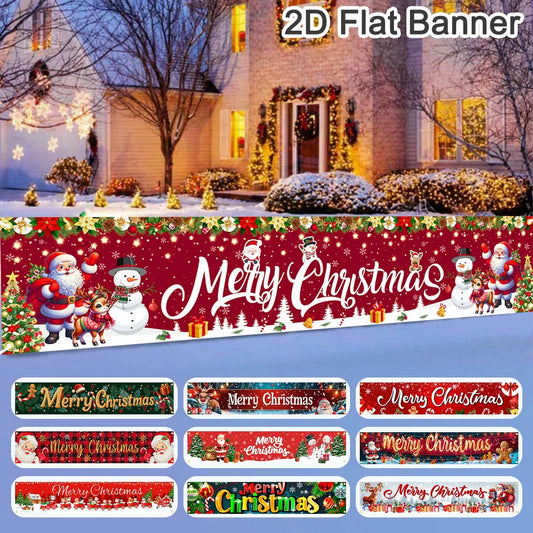 Christmas Outdoor Banner featuring festive designs, snowmen, and trees for holiday decorations