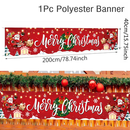 Vibrant Christmas Outdoor Banner featuring Santa, reindeer, and festive decorations for holiday celebrations