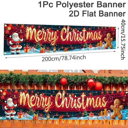 Vibrant Christmas Outdoor Banner featuring Santa Claus, gifts, and colorful decorations