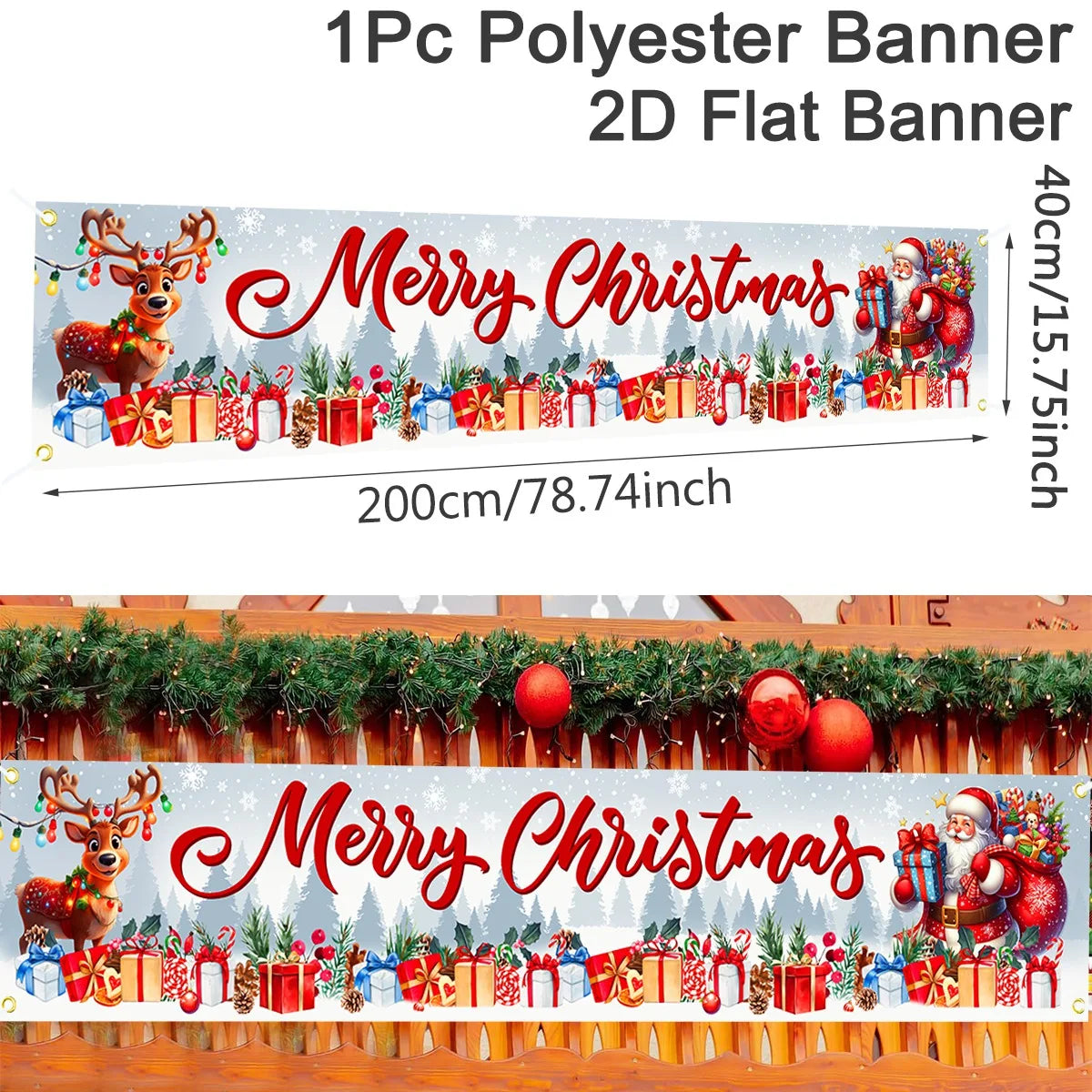 Nutshell Christmas Outdoor Banner featuring festive design with reindeer and gifts, perfect for holiday decorations