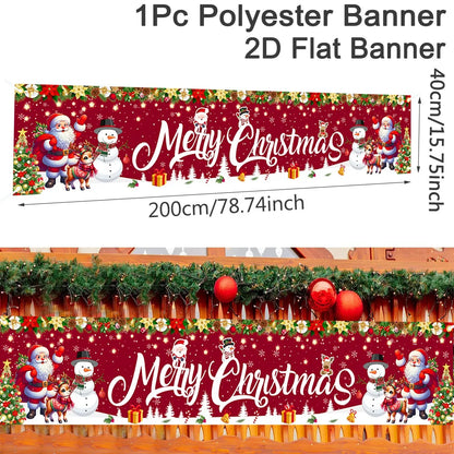 Christmas Outdoor Banner featuring Santa, snowmen, and festive decorations for holiday celebrations