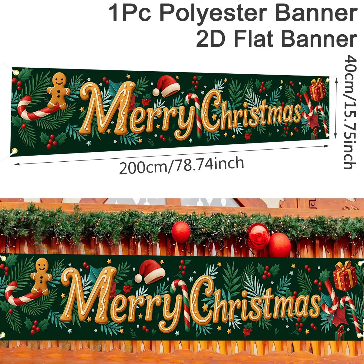 Christmas Outdoor Banner with Merry Christmas design, featuring festive decorations and holiday colors