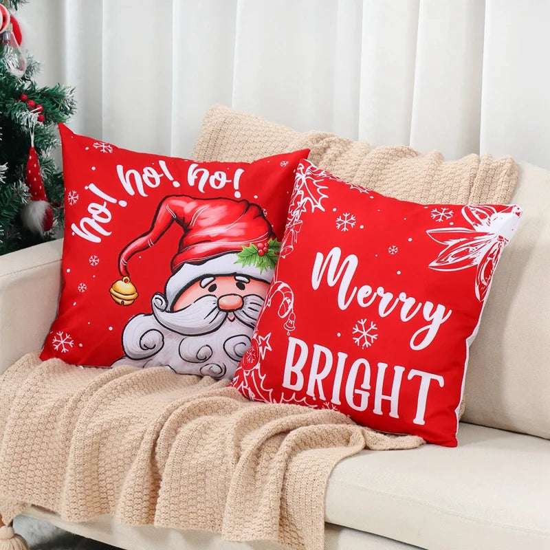 Christmas Pillow Covers featuring Santa Claus and a festive Merry and Bright design for holiday decor