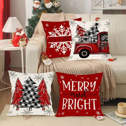 Colorful Christmas Pillow Covers featuring festive designs and cozy red and white themes for holiday decor