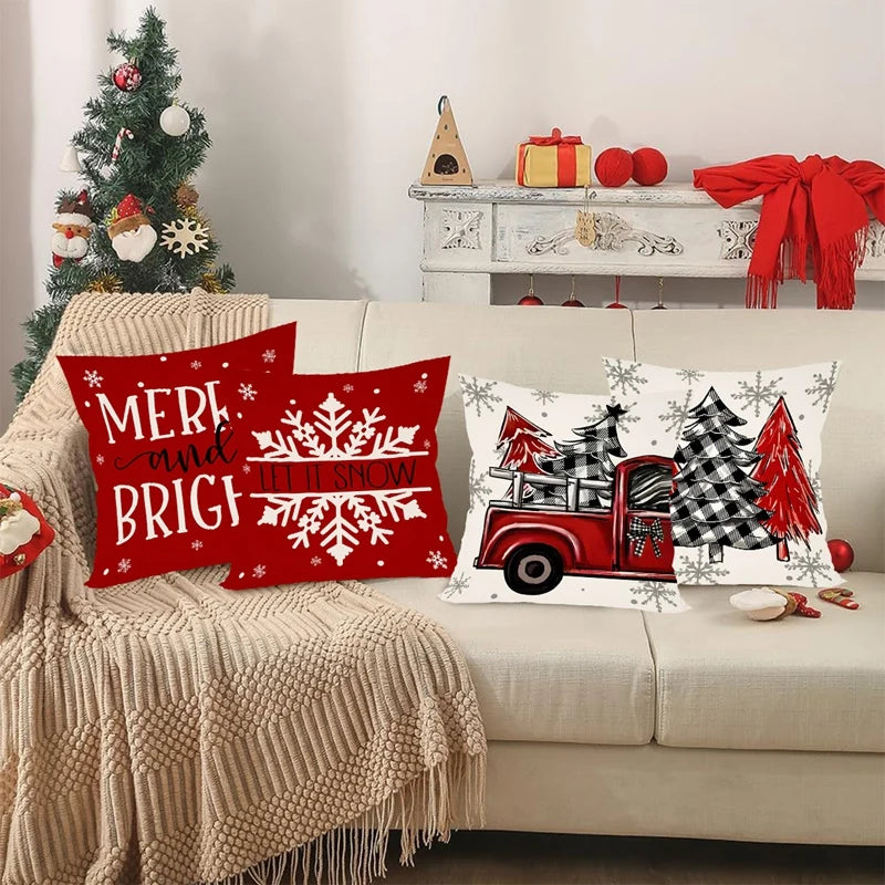 Festive Christmas Pillow Covers featuring a red truck and holiday messages for cozy decor