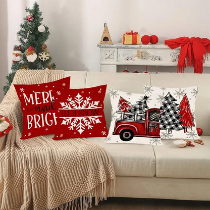 Festive Christmas Pillow Covers featuring a red truck and holiday messages for cozy decor