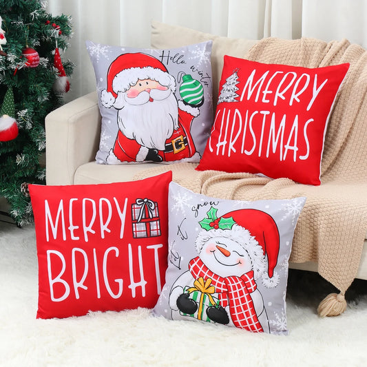 Set of Christmas Pillow Covers featuring Santa Claus and festive messages for holiday decor