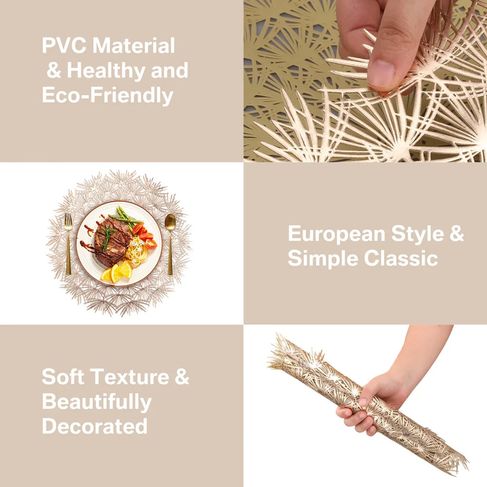 Elegant Christmas placemats featuring a European style with soft texture and eco-friendly PVC material
