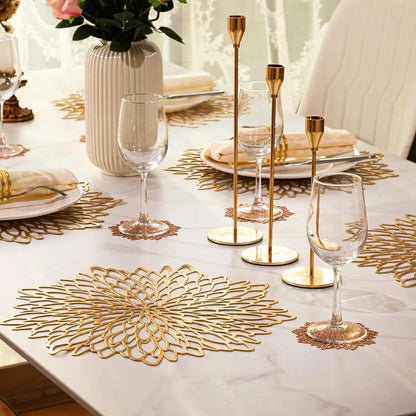 Elegant gold Christmas placemats with intricate design for festive dining tables