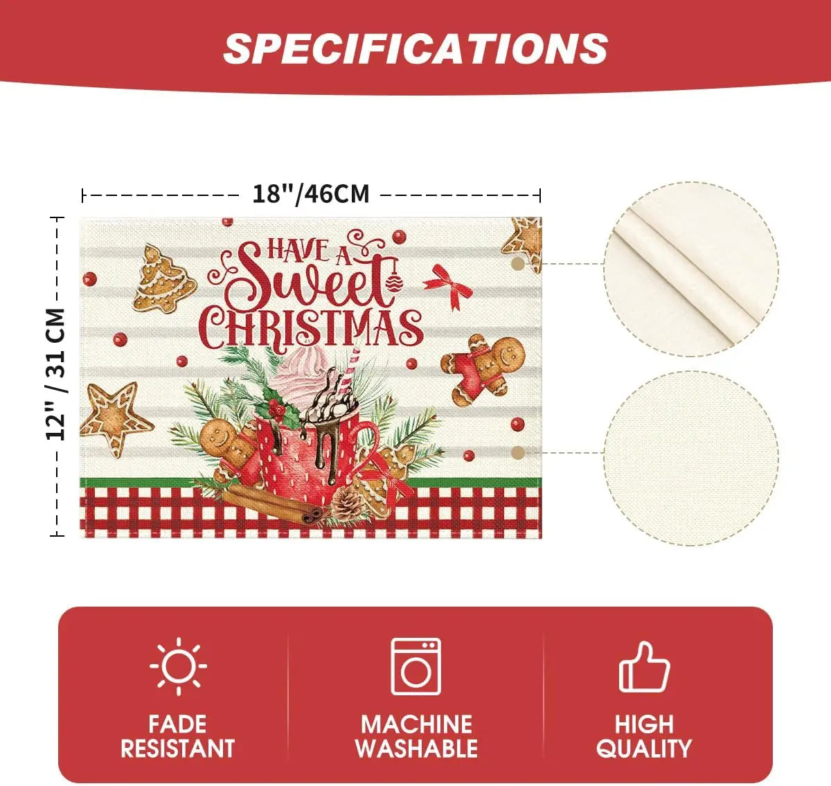 Christmas Plaid Placemats featuring festive designs and durable, machine washable fabric