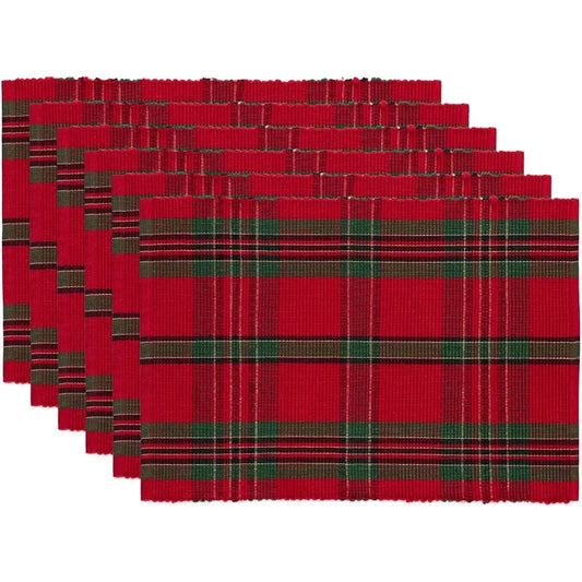 Set of Christmas Plaid Placemats in Red and Green for Festive Table Settings