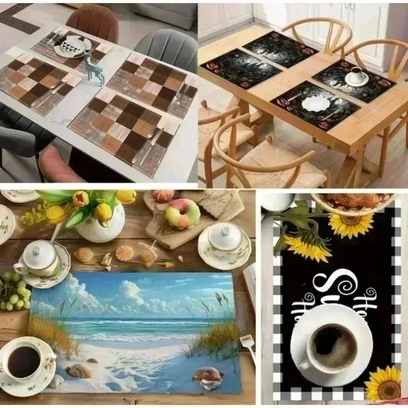 Set of Christmas Plaid Placemats in various styles for festive dining table decor