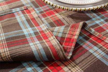 Christmas Plaid Tablecloth in red, green, and blue colors for festive dining room decor