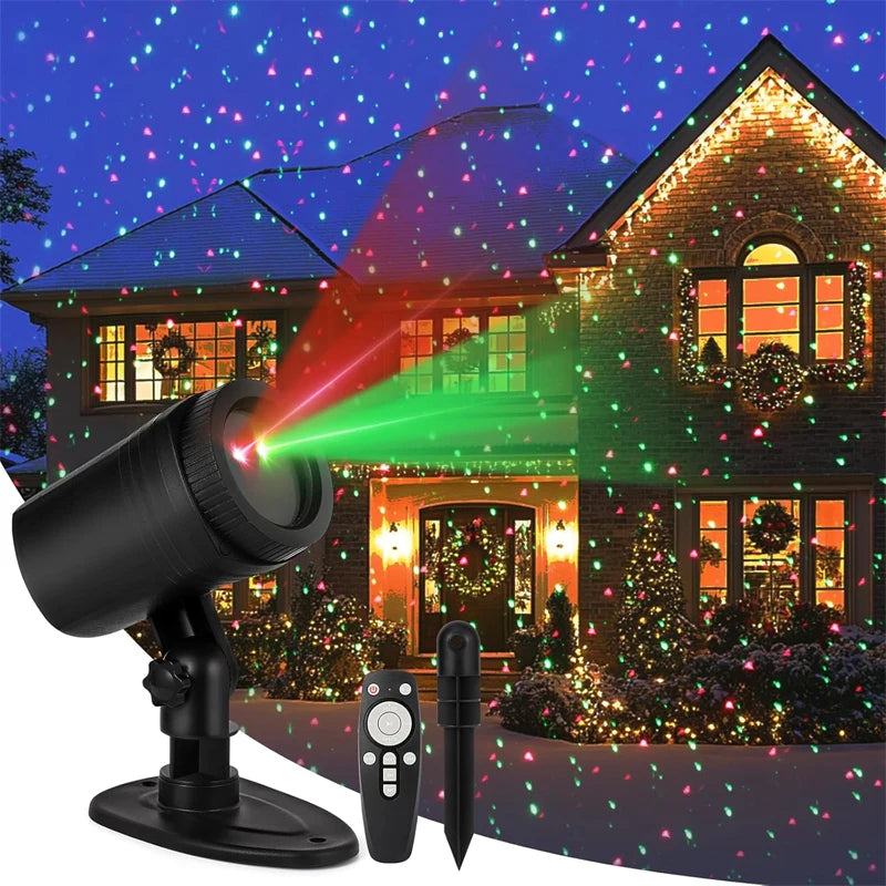 Nutshell Christmas Projector Lights Outdoor with colorful patterns illuminating a house during the holiday season