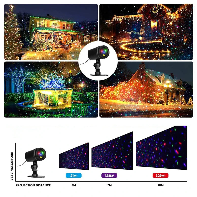 Nutshell Christmas Projector Lights Outdoor displaying colorful designs on homes and yards during the holiday season
