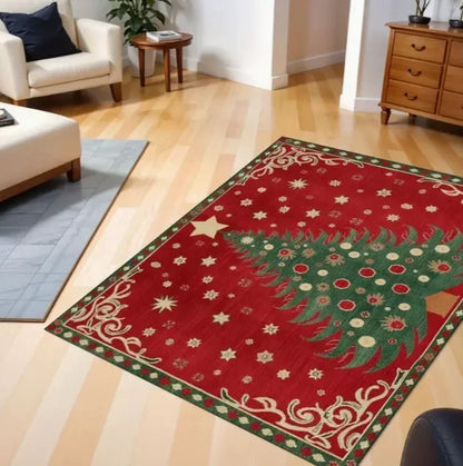 Christmas rug featuring a decorated tree and festive designs for holiday home decor