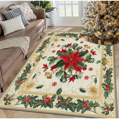 Nutshell Christmas rug featuring vibrant poinsettias and holiday decorations ideal for festive decor