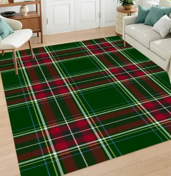 Nutshell Christmas rug featuring a festive plaid pattern in red, green, and white for holiday decor