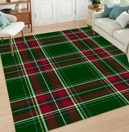 Nutshell Christmas rug featuring a festive plaid pattern in red, green, and white for holiday decor