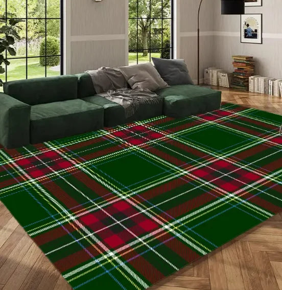 Nutshell Christmas rug featuring a classic tartan plaid design in red and green colors