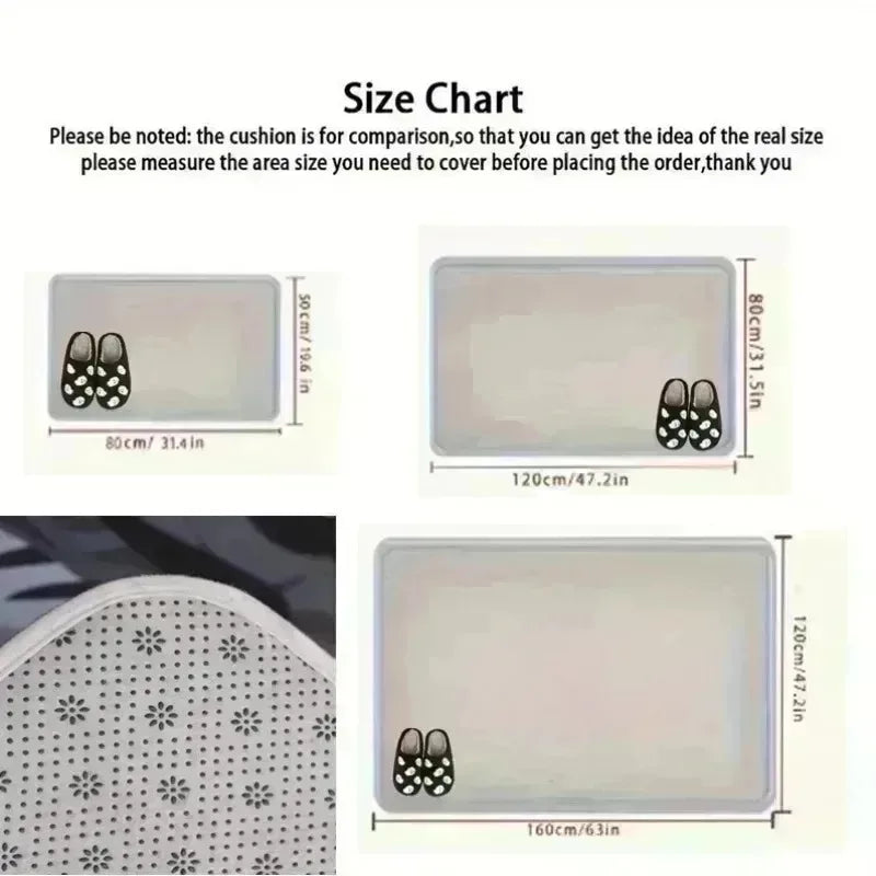 Nutshell Christmas rug size chart with dimensions and cushion comparison for accurate measurements