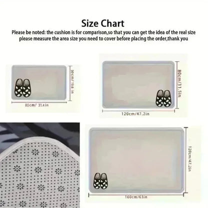 Nutshell Christmas rug size chart with dimensions and cushion comparison for accurate measurements