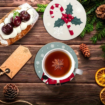Christmas Santa wood coaster set featuring festive designs, perfect for holiday drinks and decorations