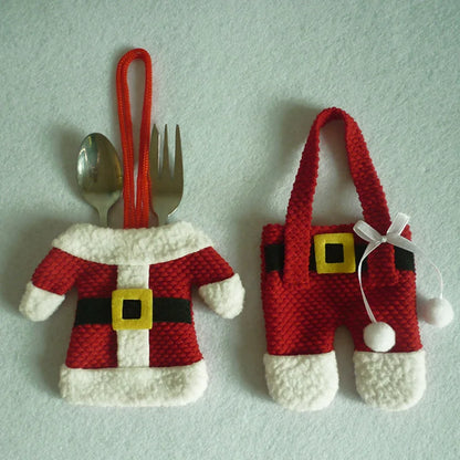 Christmas silverware holders featuring Santa suit and pants design for festive table settings