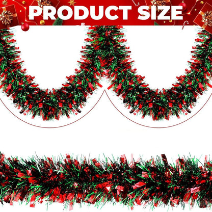 Christmas snowflake tinsel garland in festive red and green colors for holiday decoration