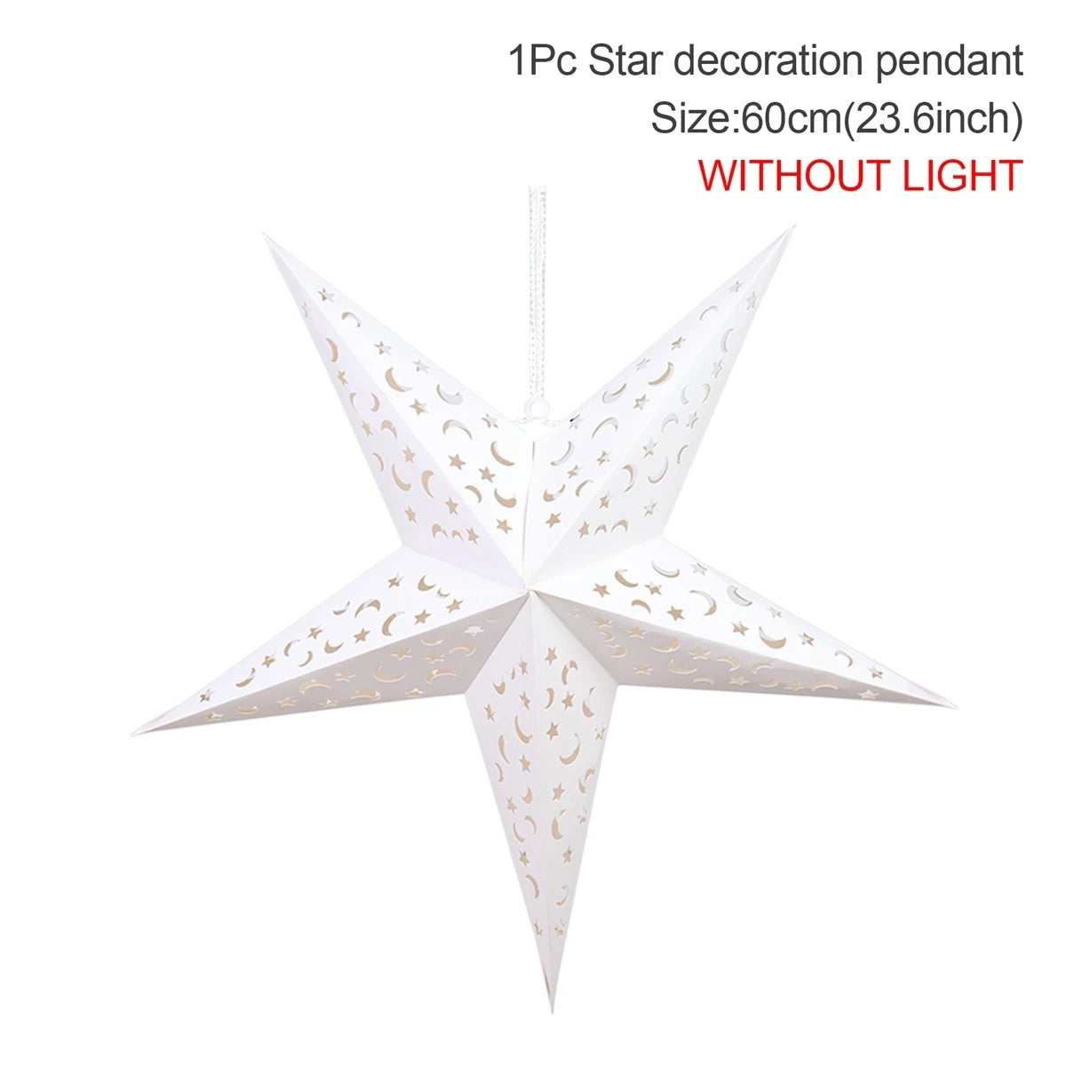 White Christmas star paper lantern decoration pendant measuring 60cm with intricate cut-out designs